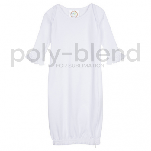 *Sublimation Blanks* Blank Girl's Long Sleeve Ruffle Infant Gown with Hidden Zipper - Poly Blend